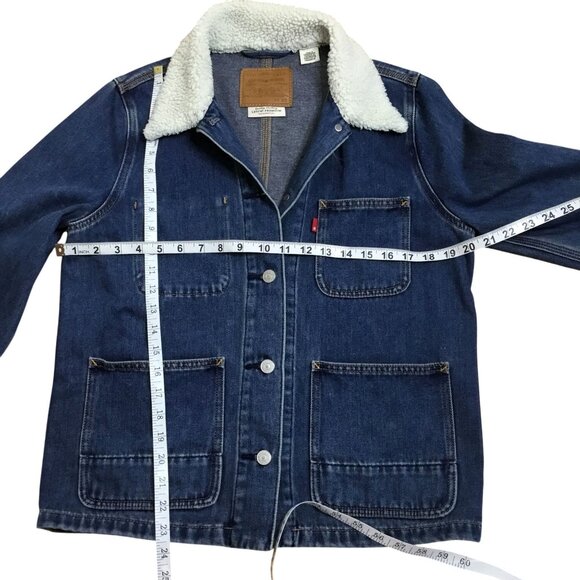 LEVI’S Premium Warm Core Coat Sherpa Denim Jacket XS Blue Workwear Utility Retro - Picture 6 of 7